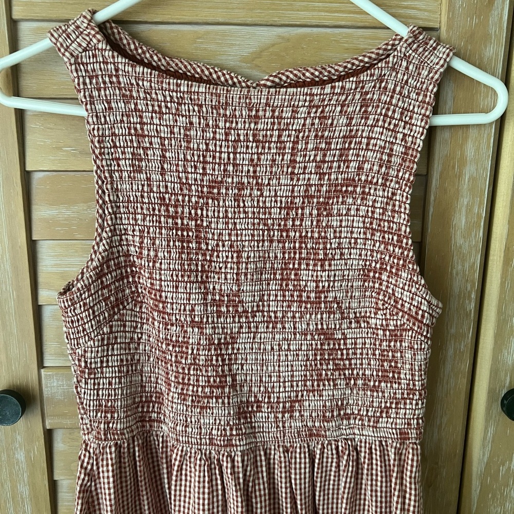 Japna Rust and Cream Gingham Maxi Dress